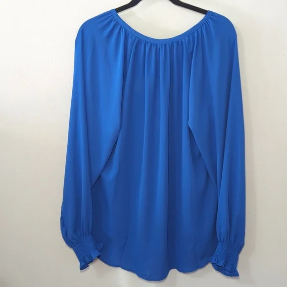 Dokotoo Bishop Sleeve Blouse Royal Blue V-neck NEW Women's Size L - Picture 5 of 6